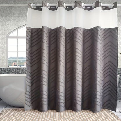 1pc Bohemian Gray Cut-Out Double-Layer Shower Curtain with Grommet Top, Detachable Double-Layer Bathroom Partition Curtain, Decorative Bath Curtain