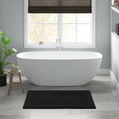 17x24 Inch 100% Cotton Tufted Bath Rug, 3000 GSM Reversible Bathroom Mat, Plush Absorbent Floor Mat for Shower, Vanity, Tub, Black, Machine Washable, Medium Pile 0.5 Inch