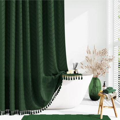 Dynamene Boho Farmhouse Fabric Shower Curtain Tufted Chevron 72"x72" Black