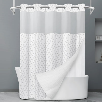 LXBNI Ringless Shower Curtain with Snap-in Liner, Gray White, 71 x 74 Inch