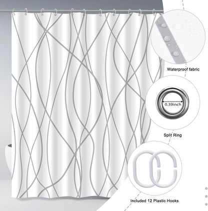 Striped Shower Curtain for Bathroom, Grey White, 72" W x 72" L
