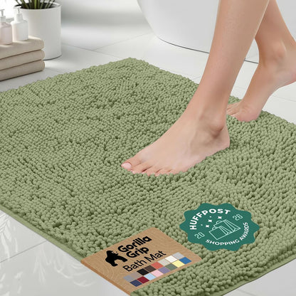 GORILLA GRIP Bath Rug Mat for Bathroom, Absorbent Chenille, 24x17 Gray
