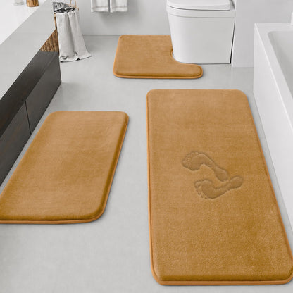 HUXMEYSON Bathroom Rugs Sets 3 Piece, Non-Slip & Quick Dry Bath Mat Set, Ultra Soft Velvet Bath Rugs for Bathroom, Toilet and Shower Floor, Grey
