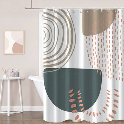 Boho Mid Century Shower Curtain, Modern Abstract with Hooks 72x72