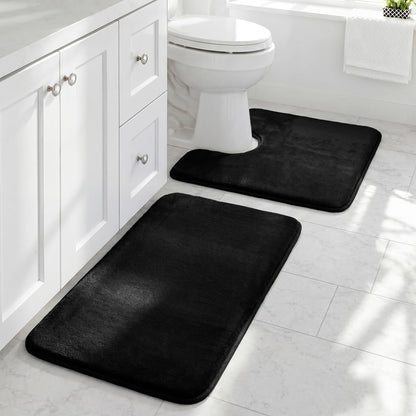 HUXMEYSON Bathroom Rugs Sets 3 Piece, Non-Slip & Quick Dry Bath Mat Set, Ultra Soft Velvet Bath Rugs for Bathroom, Toilet and Shower Floor, Grey