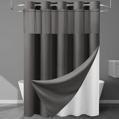 256GSM Heavyweight Ringless Waffle Shower Curtain with Liner, 71x74, Grey