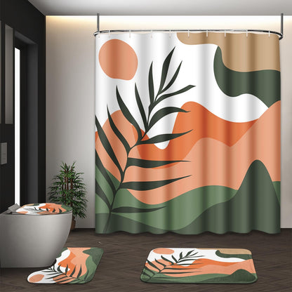 Bathroom Sets with Shower Curtain and Rugs, Set of 4 Geometric Boho