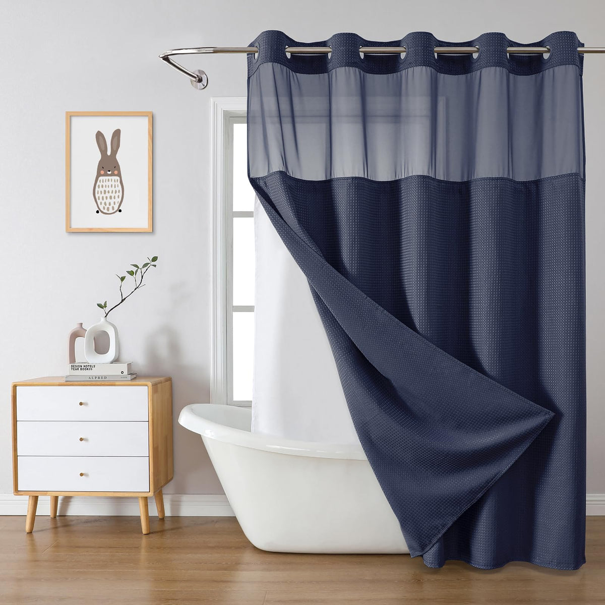 No Hook Extra Long Waffle Shower Curtain with Snap-in Liner,71x98,SageGreen