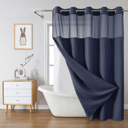 No Hook Extra Long Waffle Shower Curtain with Snap-in Liner,71x98,SageGreen