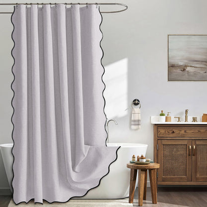MIULEE 72"x84" Extra Long Scalloped Linen Shower Curtain Cream Beige