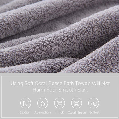 MOONQUEEN Ultra Soft Towel Set - Quick Drying - 2 Bath Towels 2 Hand Towels 2 Washcloths - Microfiber Coral Velvet Highly Absorbent Towel for Fitness, Bathroom, Sports, Yoga, Travel-Grey 6 Pcs