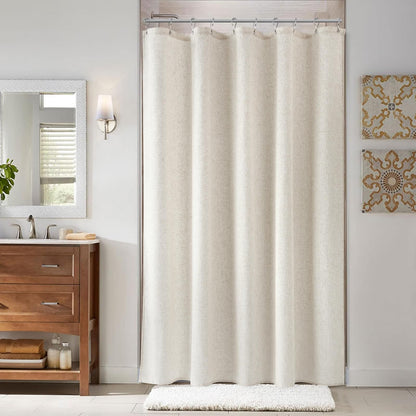 Naturoom Linen Shower Curtain 72 Inch Long for Bathroom Beige 1 Panel