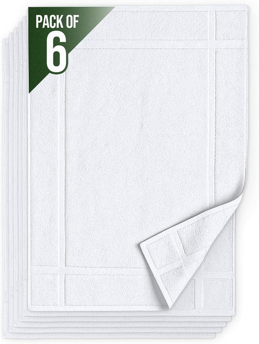 Pearl Linens 6 Pack Cotton Bath Mats for Bathroom, 20" X 30", White