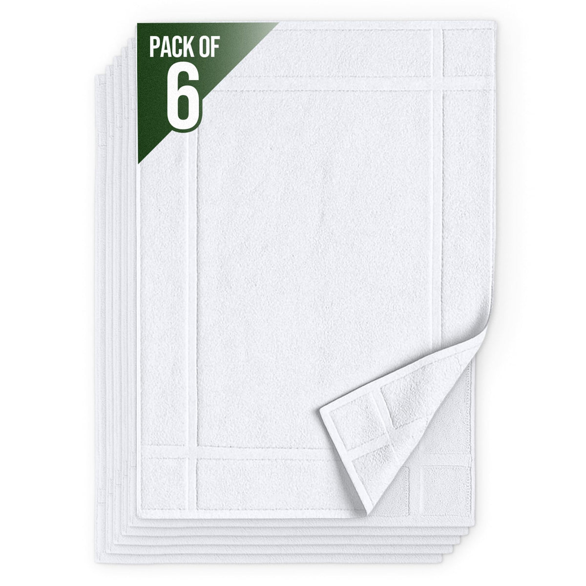 Pearl Linens 6 Pack Cotton Bath Mats for Bathroom, 20" X 30", White