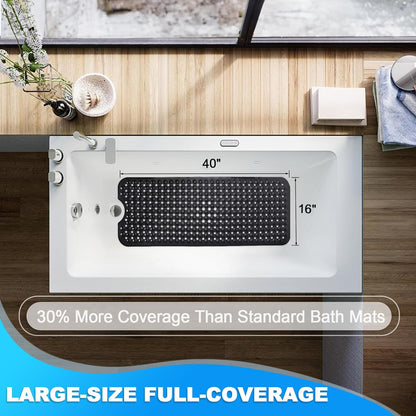 Bathtub and Shower Mats, 40x16 Inch Extra Large Non Slip Soft Bath Tub Mat with Suction Cups and Drain Holes for Bathroom Floor and Keep Tubs Clean, Machine Washable, Black