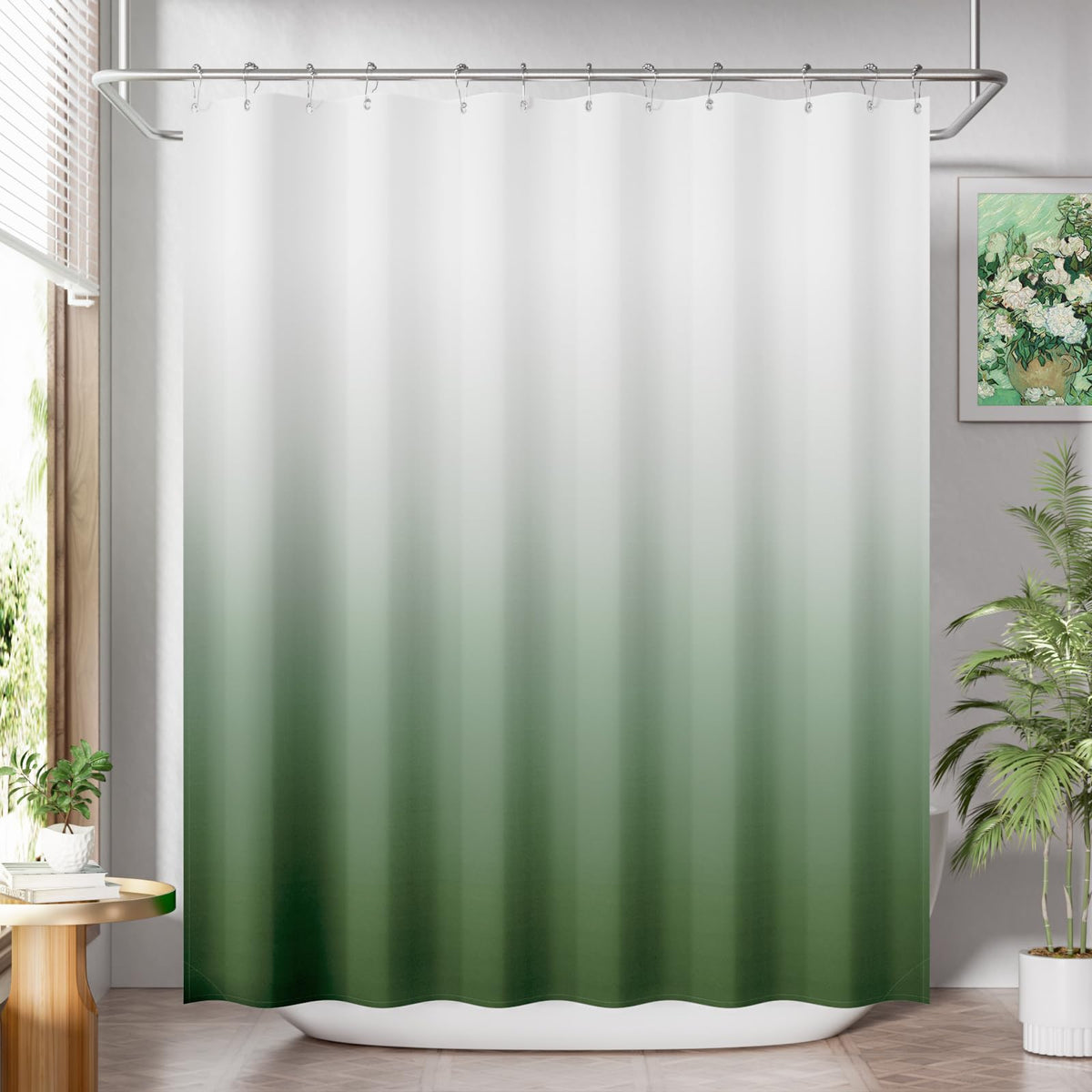 AmazerBath Shower Curtain, Cloth Ombre Black Shower Curtain Set with 12 Hooks, Washable Fabric Black and White Shower Curtain, Rustic Farmhouse Bathroom Shower Curtain, 72x72 Inches