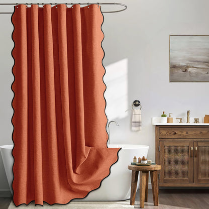 MIULEE 72"x84" Extra Long Scalloped Linen Shower Curtain Cream Beige
