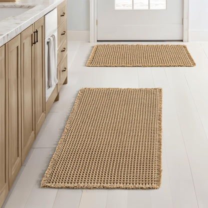 MIULEE Set of 2 Waffle Bathroom Rugs Boho Bath Mat Brown 18x30 Inch