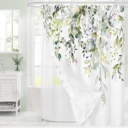 Gibelle 3 in 1 Shower Curtain Set, Grey Eucalyptus Curtain 72x72