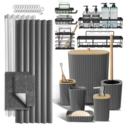 Clara Clark Black Bathroom Set, Shower Curtain Set, Bathroom Accessory Set