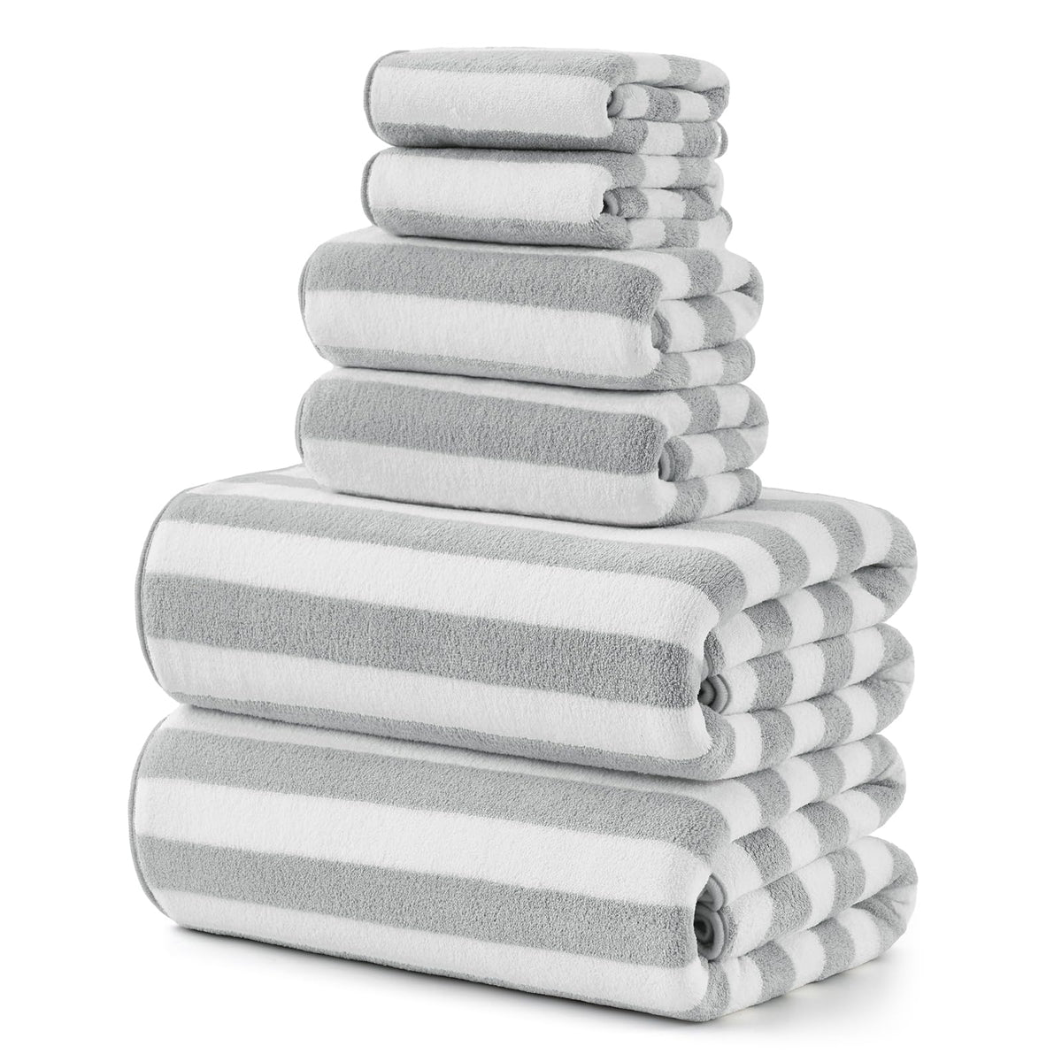 REDKISS 6-Piece Microfiber Bath Towel Set, Ultra Soft, Highly Absorbent & Quick Dry, 35x70 Inch Oversized, Light Gray Towels for Bathroom, Spa, Gym, 2 Bath 2 Hand 2 Washcloths