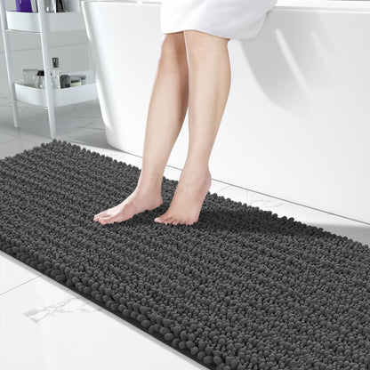 Yimobra Bathroom Rugs Non-Slip Washable – Extra Soft & Absorbent Chenille Bath Mat, Quick-Dry Plush Shaggy Floor & Vanity Bath Rugs for Tub & Shower, Modern Home Decor Accessories, 24 x 17, Grey