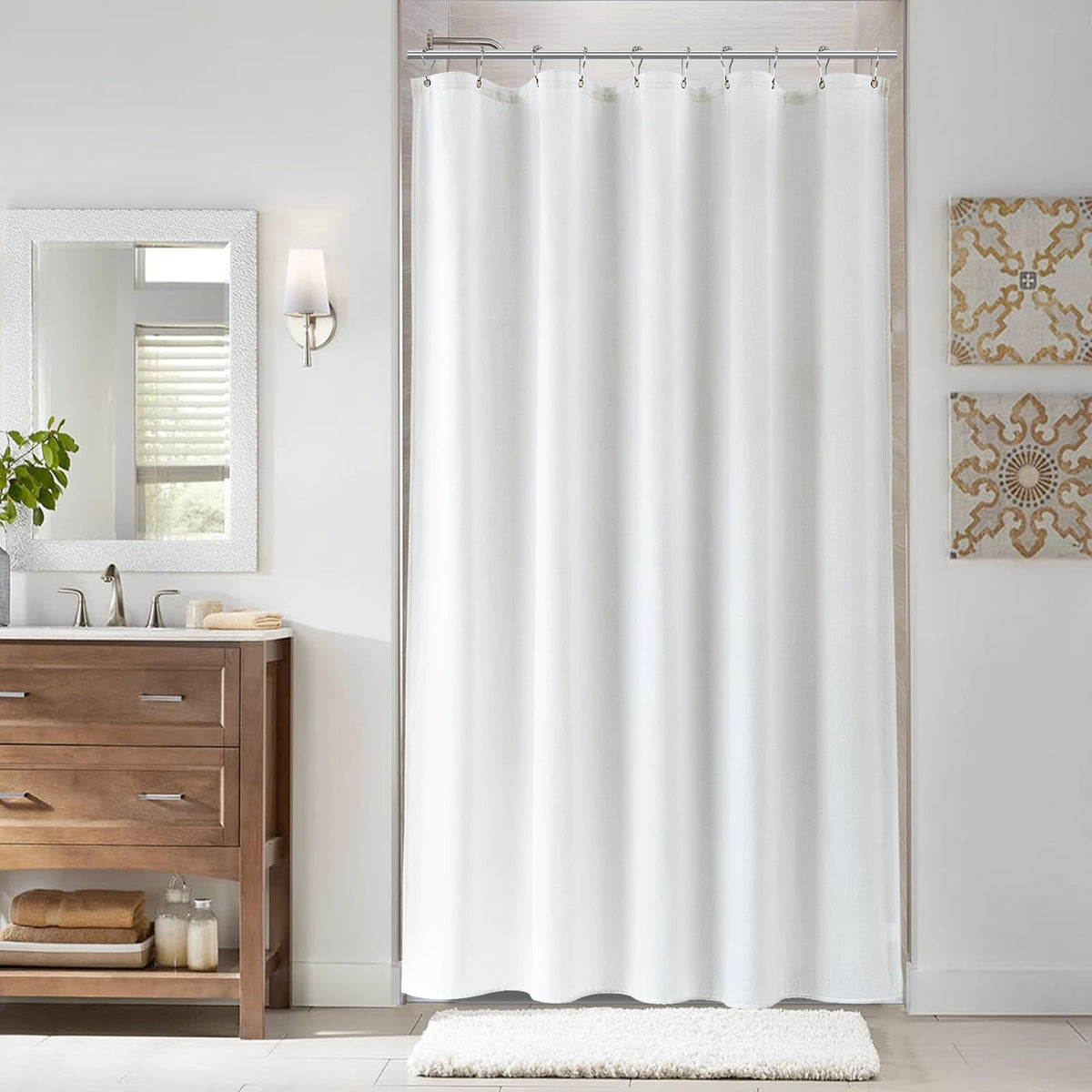 Naturoom Linen Shower Curtain 72 Inch Long for Bathroom Beige 1 Panel