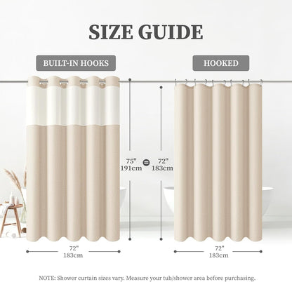 BTTN Cream Ringless Linen Textured Shower Curtain with Snap in Liner, 72x75