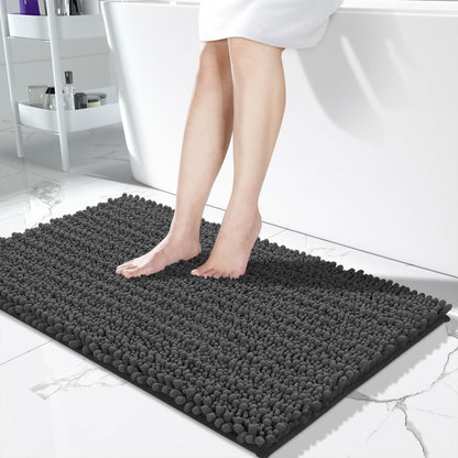 Yimobra Bathroom Rugs Non-Slip Washable – Extra Soft & Absorbent Chenille Bath Mat, Quick-Dry Plush Shaggy Floor & Vanity Bath Rugs for Tub & Shower, Modern Home Decor Accessories, 24 x 17, Grey