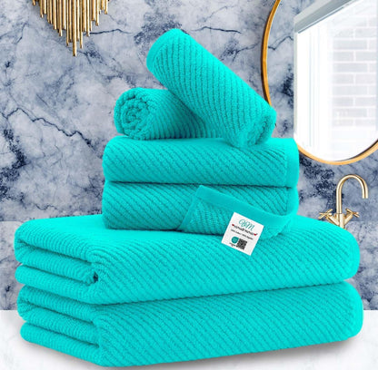 VOOVA & MOVAS 6PC Towel Set, 100% Cotton, Aqua Teal