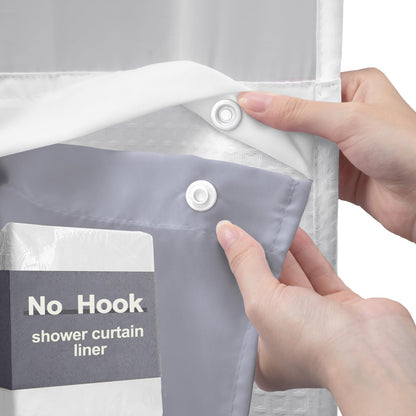 No Hook Shower Curtain with Liner Set Hotel Waffle Curtain Black 72W X 75L