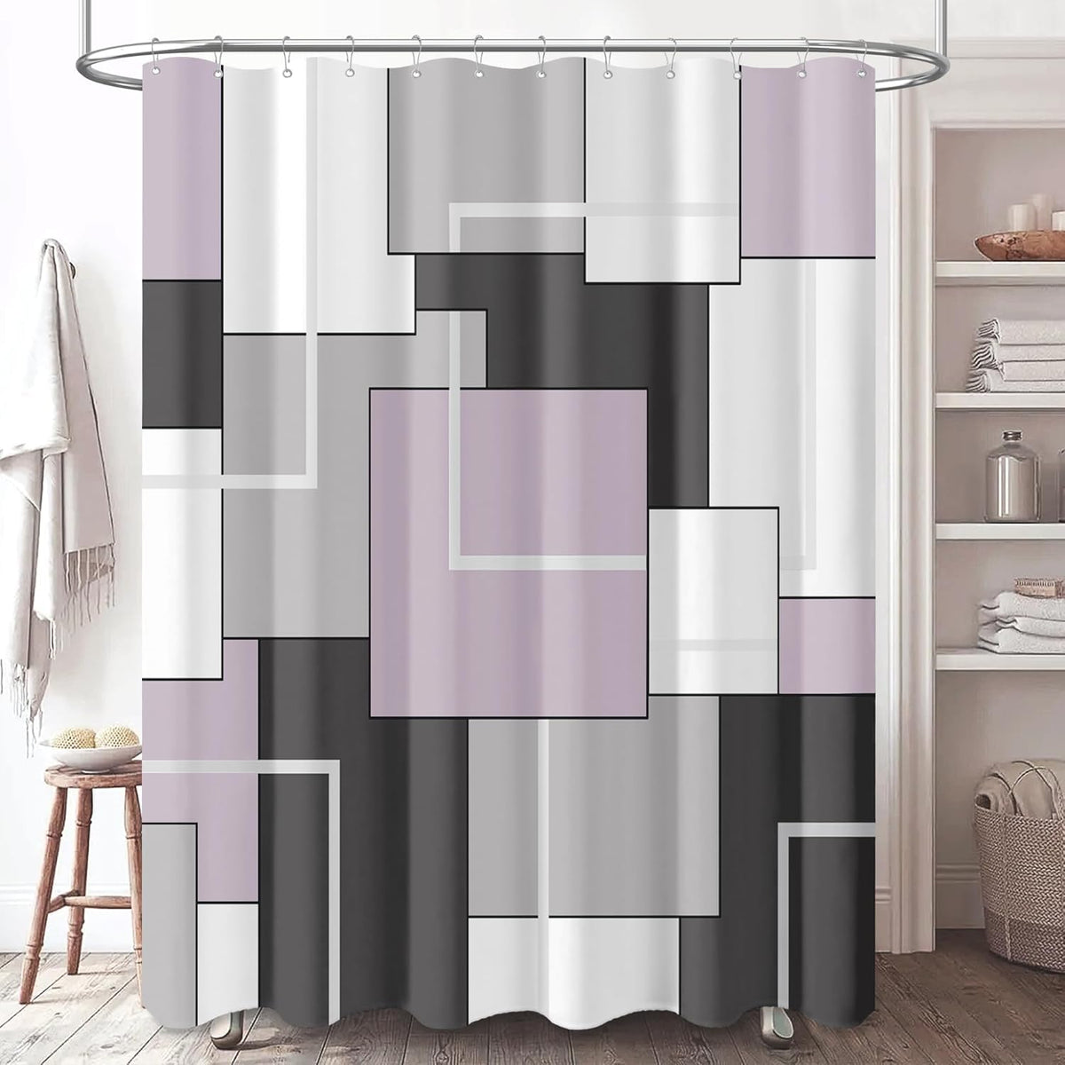 BTTN Navy Blue Modern Geometric Waterproof Fabric Shower Curtain, 72x72