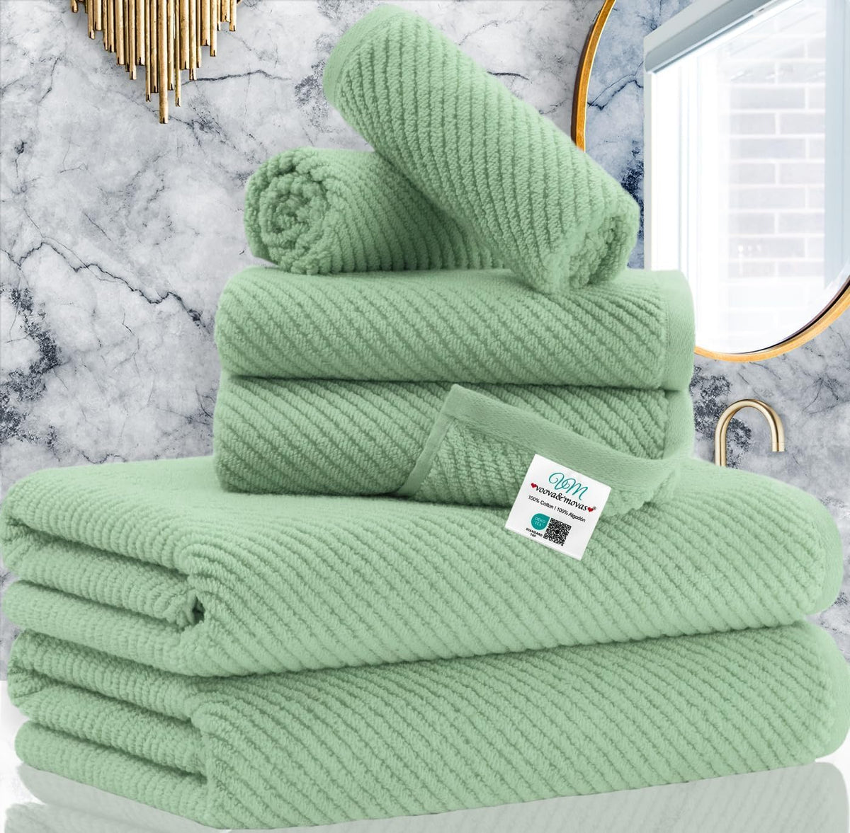 VOOVA & MOVAS 6PC Towel Set, 100% Cotton, Aqua Teal