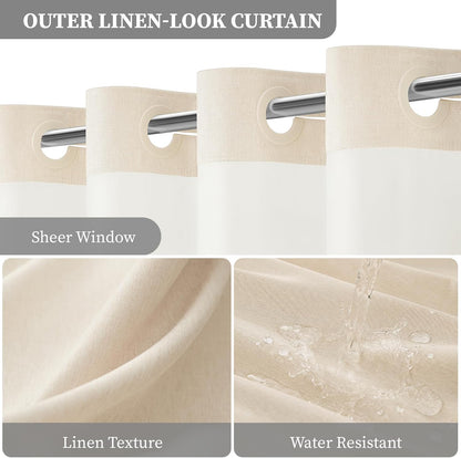 BTTN Cream Ringless Linen Textured Shower Curtain with Snap in Liner, 72x75