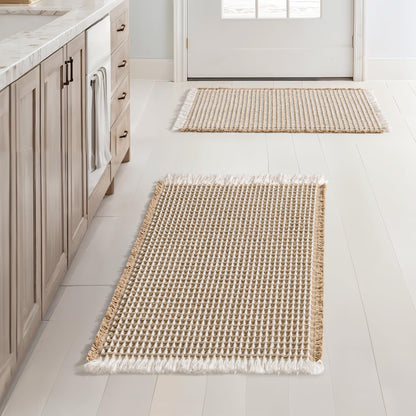 MIULEE Set of 2 Waffle Bathroom Rugs Boho Bath Mat Brown 18x30 Inch
