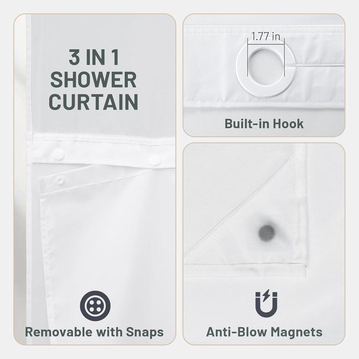 WITHLOC Hook Free Floral Shower Curtain with Liner, Blue Beige, 71x74