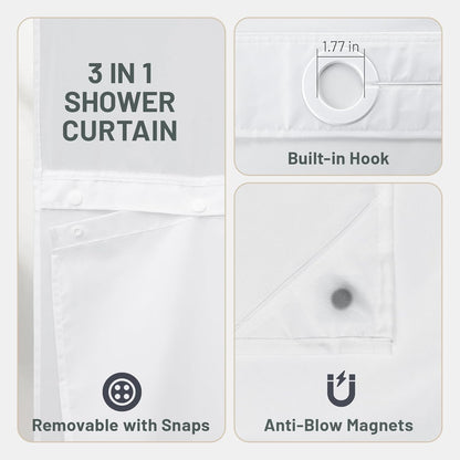 WITHLOC Hook Free Floral Shower Curtain with Liner, Blue Beige, 71x74