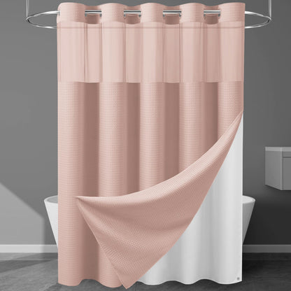 256GSM Heavyweight Ringless Waffle Shower Curtain with Liner, 71x74, Grey