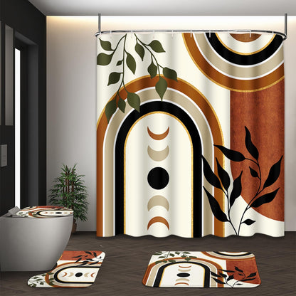 Bathroom Sets with Shower Curtain and Rugs, Set of 4 Geometric Boho
