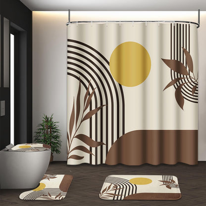 Bathroom Sets with Shower Curtain and Rugs, Set of 4 Geometric Boho