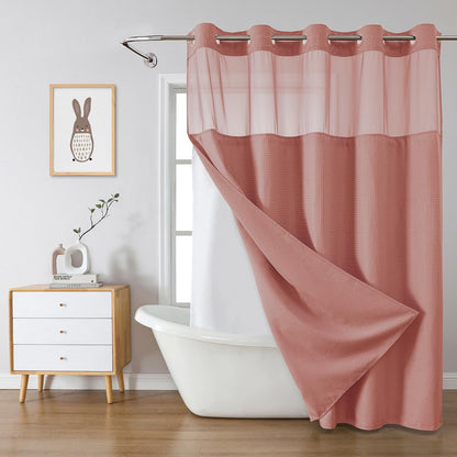 eachope No Hook Waffle Shower Curtain with Snap-in Liner, 71x74 Inch, Grey