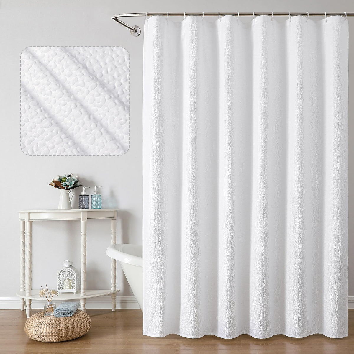 OWENIE Pink Shower Curtain for Bathroom 72x72 Inch, 3D Embossed Textured Waffle Fabric Shower Curtains, Soft Hotel Farmhouse Style, Water Repellent, Machine Washable, Pink, 72" W x 72" L