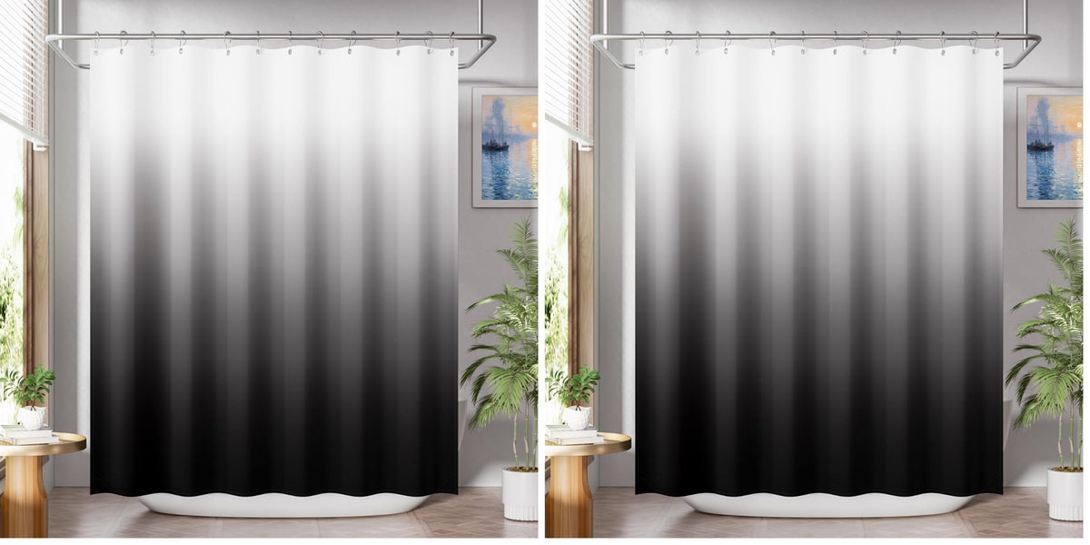 AmazerBath Shower Curtain, Cloth Ombre Black Shower Curtain Set with 12 Hooks, Washable Fabric Black and White Shower Curtain, Rustic Farmhouse Bathroom Shower Curtain, 72x72 Inches