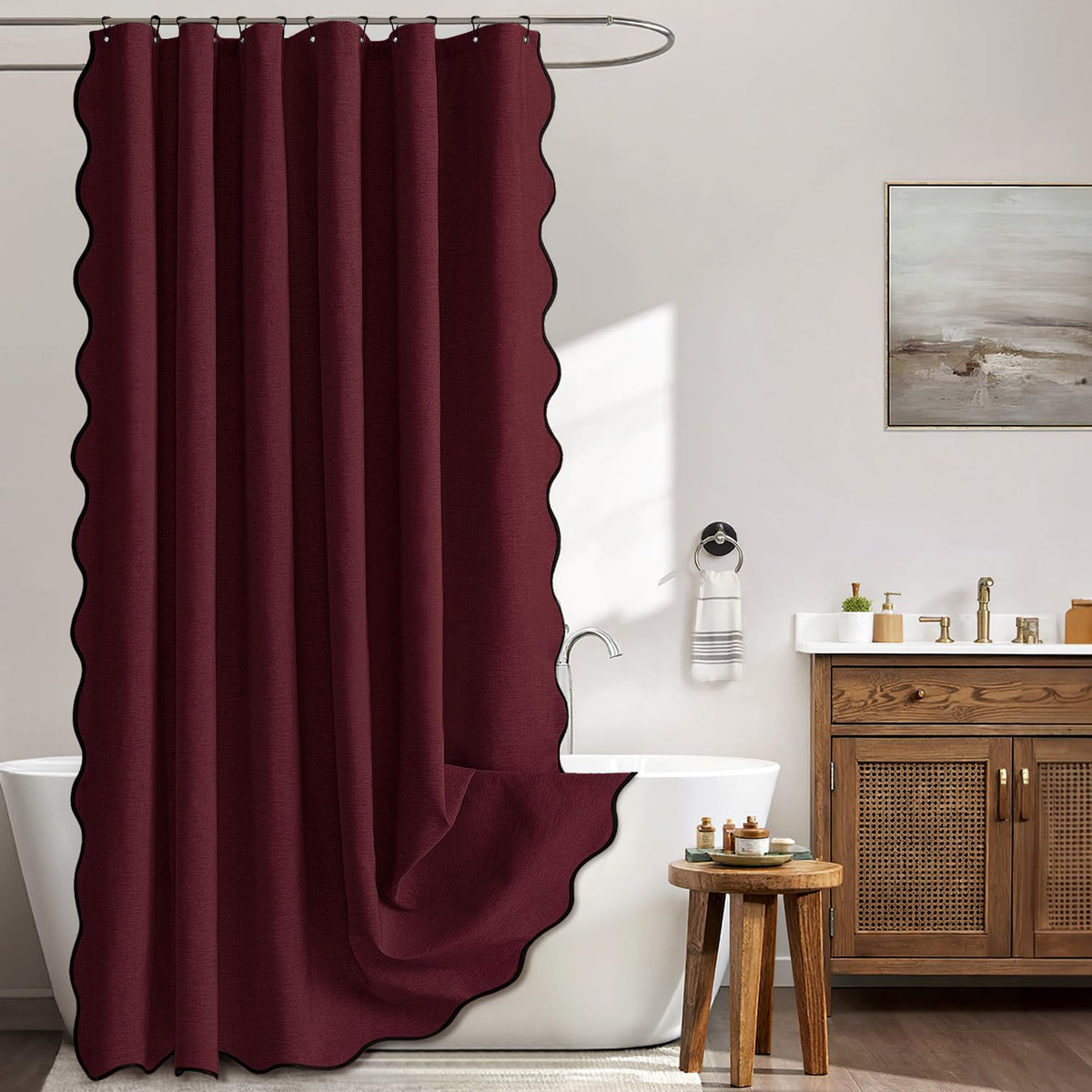 MIULEE 72"x84" Extra Long Scalloped Linen Shower Curtain Cream Beige