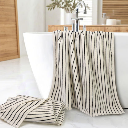 Black and Ivory Striped Bath Towels Set of 2, Lighter & Quick Dry Towels