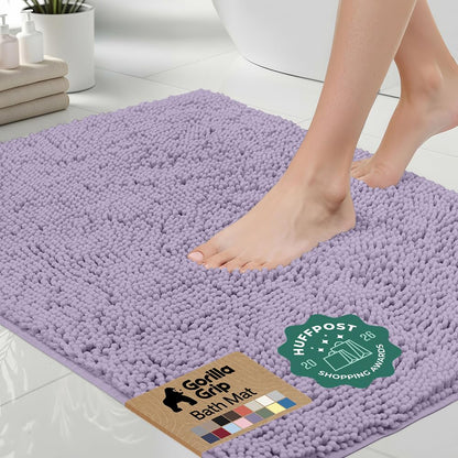 GORILLA GRIP Bath Rug Mat for Bathroom, Absorbent Chenille, 24x17 Gray
