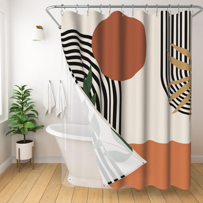 Boho Mid Century Shower Curtain, Modern Abstract with Hooks 72x72