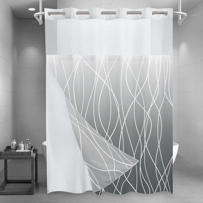 LXBNI Ringless Shower Curtain with Snap-in Liner, Gray White, 71 x 74 Inch
