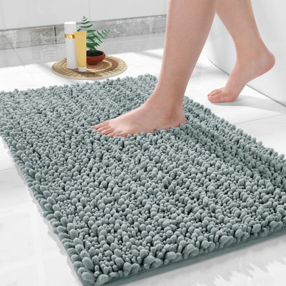 Yimobra Bathroom Rugs Non-Slip Washable – Extra Soft & Absorbent Chenille Bath Mat, Quick-Dry Plush Shaggy Floor & Vanity Bath Rugs for Tub & Shower, Modern Home Decor Accessories, 24 x 17, Grey