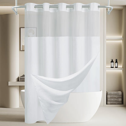 256GSM Heavyweight Ringless Waffle Shower Curtain with Liner, 71x74, Grey